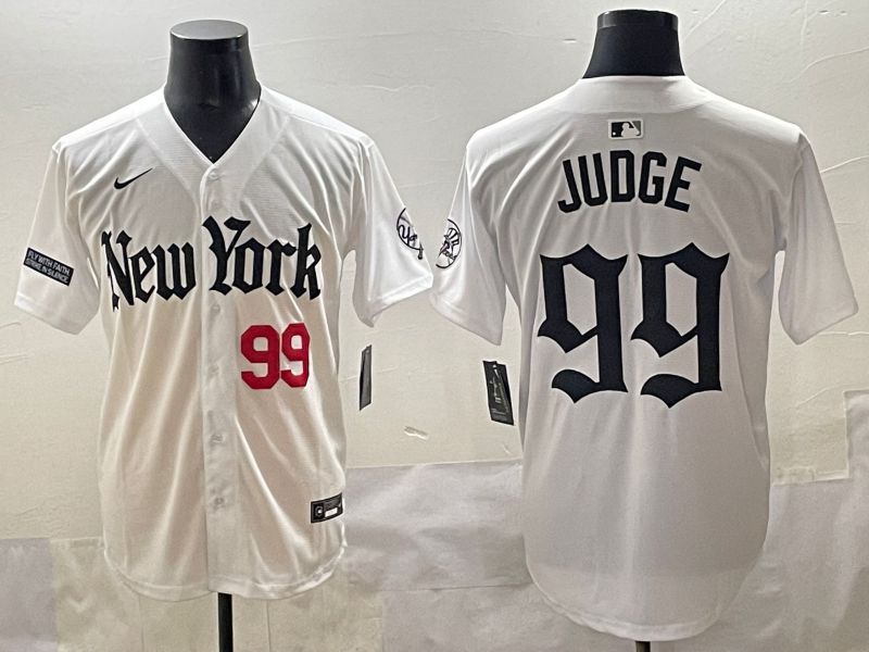 Men 2025 New York Yankees #99 Judge White Five generations Joint Name Nike MLB Jersey style 7